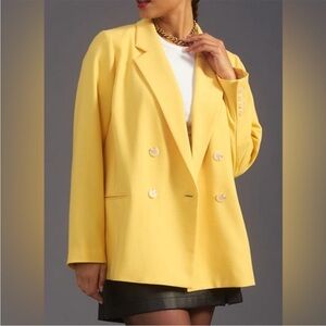 Anthropologie 24W Maeve Yellow Double Breasted Plus Suit Blazer NWT 3X